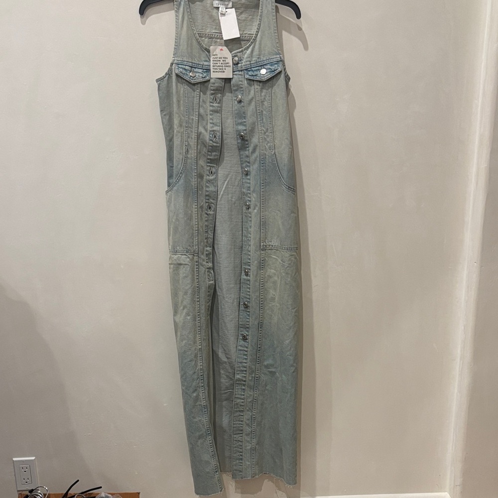 Topshop Sleeveless Denim Maxi Dress Button Front Size 2 - Picture 1 of 5